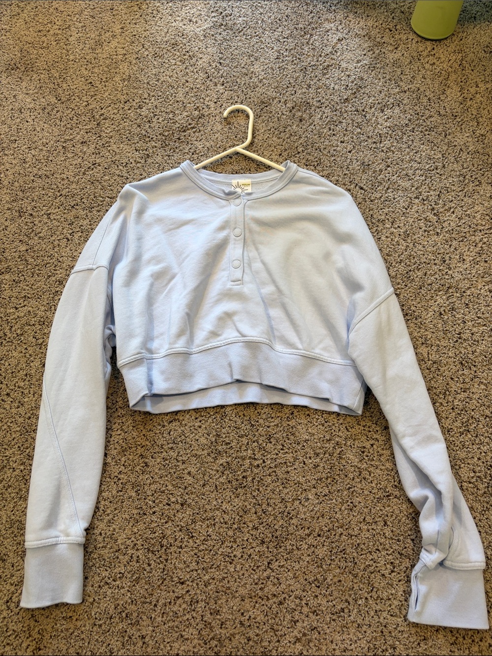 aerie Light Blue Cropped Henley Sweatshirt